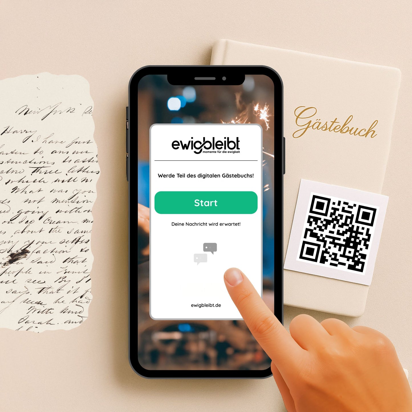 Vorschau des digitalen Nachrichtengästebuchs von ewigbleibt auf dem Smartphone